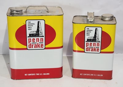 Penn Drake Motor Oil One & Two Gallon Metal Cans