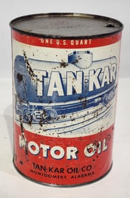 Tan-Kar Motor Oil w/Logo One Quart Round Metal Can
