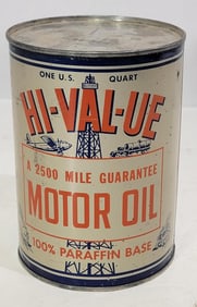 Hi-Val-Ue Motor Oil One Quart Round Metal Can