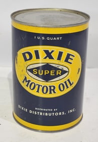 Dixie Super Motor Oil One Quart Round Metal Can