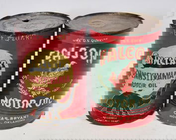 Sinclair & Falcon Motor Oil One Quart Round Metal Cans