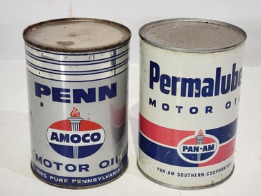 Pan-Am Permalube & Amoco Motor Oil One Quart Metal Cans