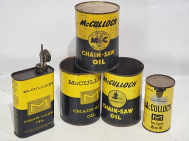5-Different McCulloch Chain Saw Metal Cans