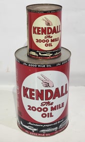 Kendall "The 2000 Mile Oil" One & Five Quart Round Metal Cans
