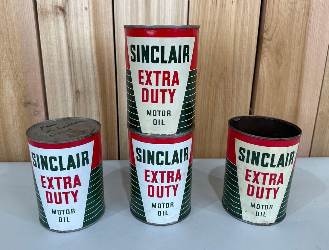 4-Sinclair Extra Duty Motor Oil One Quart Round Metal Cans (1 of 2)