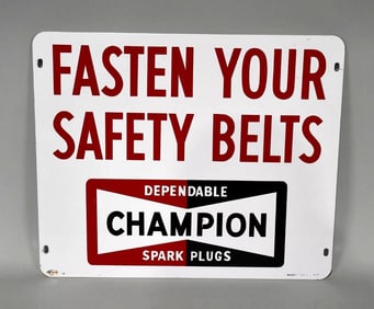 Champion Spark Plugs "Fasten Your Safety Belts" Metal Sign (TAC)