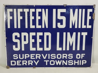 Fifteen 15 Mile Speed Limit Porcelain Sign (TAC)