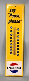 Pepsi-Cola "say Pepsi Please" Metal Thermometer (TAC)