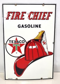 Texaco (black-T) Fire Chief Porcelain Pump Sign (TAC)