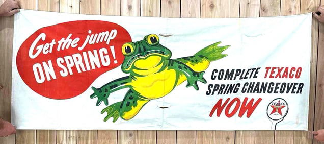 Texaco "Get the a jump on Spring" w/Frog Image Canvas Banner