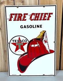 Texaco (white-T) Fire Chief Gasoline Porcelain Pump Sign