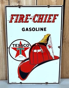 Texaco (white-T) Fire Chief Gasoline Porcelain Pump Sign