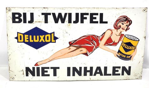 Deluxol (Sunoco) Motor Oil w/Lady Metal Sign (TAC)