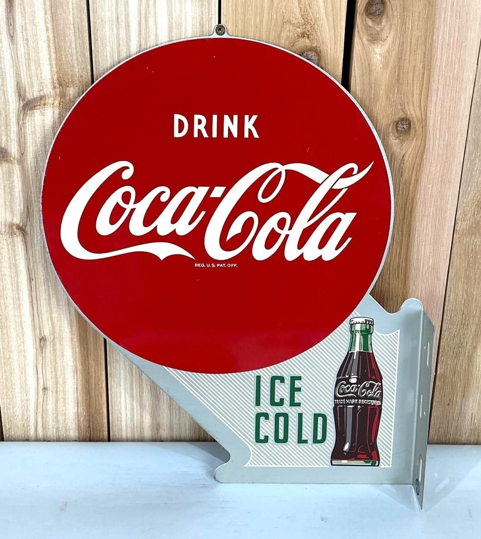 Drink Coca-Cola Ice Cold w/Bottle Metal Flange Sign (TAC) (1 of 6)