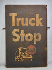 Unique Gulf Truck Stop Metal Curb Swinging Sign