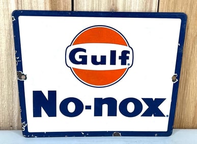 Gulf No-Nox Porcelain Pump Sign
