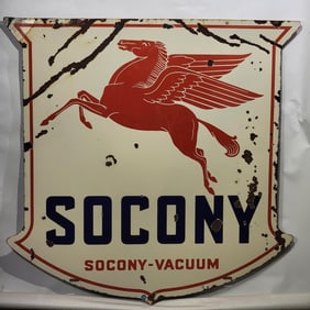 Socony w/Pegasus Socony-Vacuum Porcelain Id Sign (TAC)