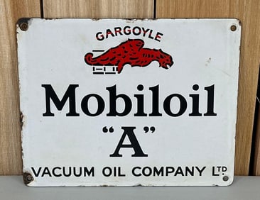 Gargoyle Mobiloil "A" Vacuum Oil Company Porcelain Sign (TAC)