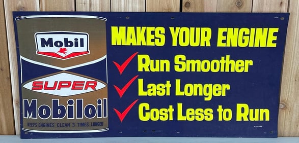 Mobil Super Motor Oil "Makes Your Engine" Cardboard Sign (TAC)