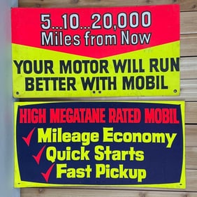 2-Different (Mobil) Motor Oil Cardboard Signs