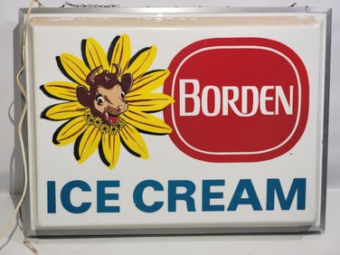 Borden Ice Cream w/Elise Logo Lighted Plastic Sign