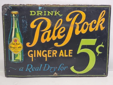 Drink Pale Rock Ginger Ale 5¢ w/Bottle Metal Sign (TAC)