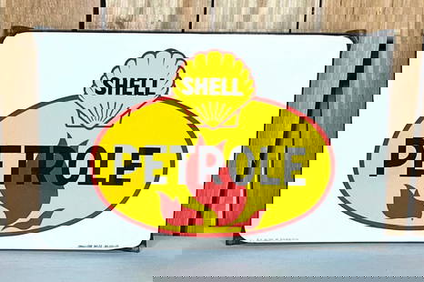 Shell Petrole w/Logo Porcelain Sign (TAC): rated 9.75, 12"x18.5", the SSP rolled edge sign has excellent color and gloss, nice, marked Emaillerie Belge. TAC #059133