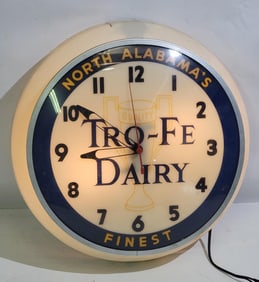 Tro-Fe Dairy "North Alabama's Finest" Lighted Plastic Clock