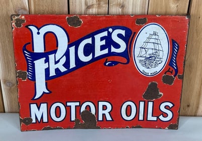 Price's Motor Oil w/Logo Porcelain Flange Sign