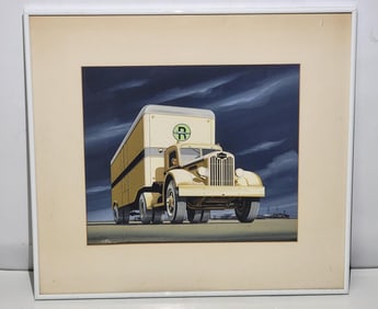 1950's Original Advertising Art Work Autocar Trucks Framed