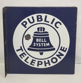 Bell System Public Telephone Porcelain Flange Sign (TAC)