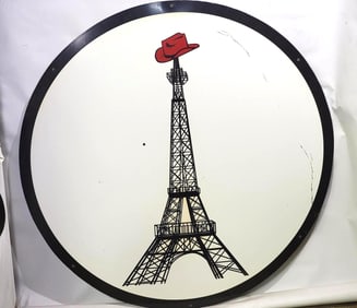 Large Paris Texas Plastic Sign w/Eiffel Tower & Cowboy Hat