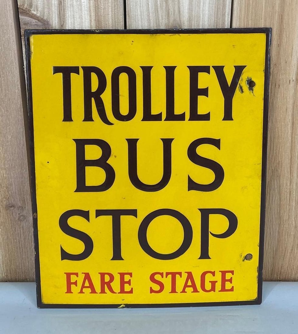 Trolley Bus Stop Fare Stage Porcelain Sign (TAC) (1 of 5)