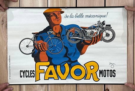 Favor Cycles Motos w/Image Paper Poster: rated 8.5, 15.5"x23.5", the paper poster has good color, has metal strips top and bottom.