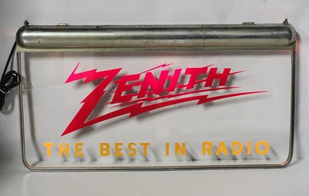 Zenith "The Best in Radio" Lighted Hanging Glass Sign