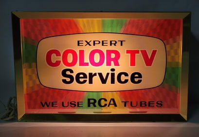 Expert Color TV Service "We Use RCA Tubes" Lighted Sign