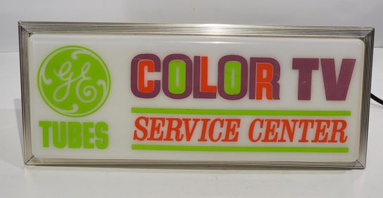 GE Tubes Color TV Service Center Plastic Lighted Sign