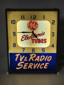 GE Electronic Tubes "TV & Radio Service" Plastic Lighted Clock