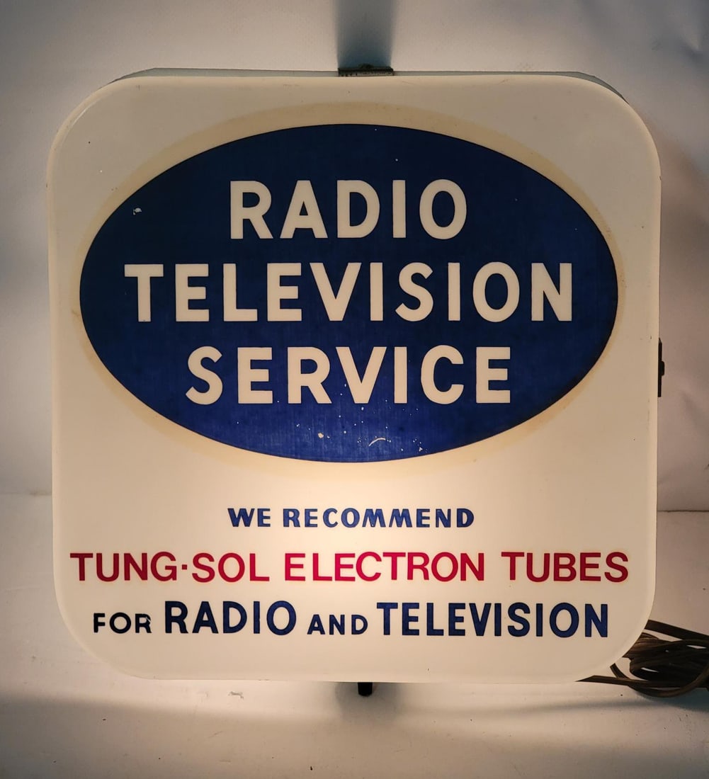 Radio Television Service "We Recommend Tung-Sol Electron Tubes" Plastic Lighted Sign (1 of 3)