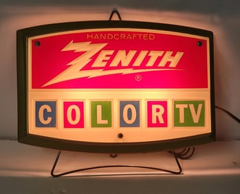 Handcrafted Zenith Color TV Plastic Lighted Sign