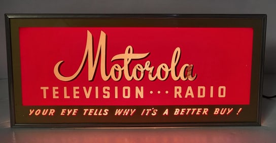 Motorola Television Radio Reverse Painted Lighted Sign