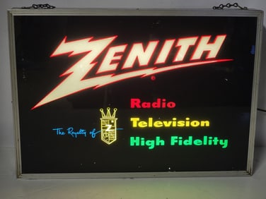 Zenith Radio Television High Fidelity w/Logo Lighted Sign