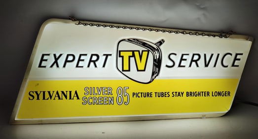 Sylvania Silver Screen 85 "Expert TV Service" Plastic Lighted Sign