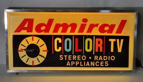 Admiral Color TV Stereo-Radio-Appliances Lighted Plastic Clock
