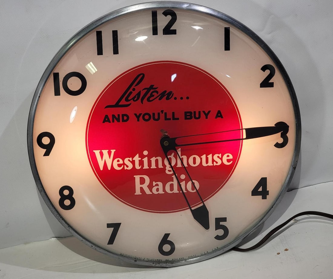 Westinghouse Radio "Listen & You'll Buy A" Lighted Telechron Clock (1 of 3)