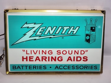 Zenith "Living Sound" Hearing Aids Plastic Lighted Sign