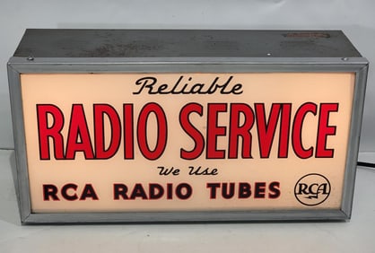 RCA Radio Tubes Reliable Radio Service Light Sign