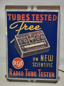 RCA Radio Tube Tester "Tubes Tested Free" Lighted Sign