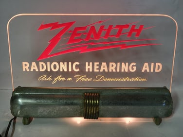 Zenith Radionic Hearing Aid Lighted Counter-Top Sign