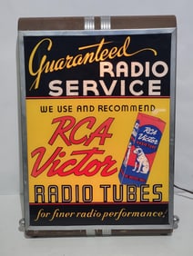 RCA Victor Radio Tubes "Guaranteed Radio Service" Lighted Counter-Top Sign
